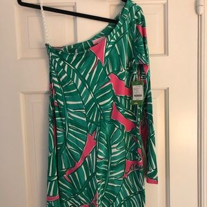 Lilly Pulitzer Pink and Green One Shoulder Dress